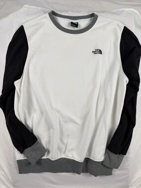 The North Face Colorblock Fleece Crewneck Sweatshirt White Black Gray Large